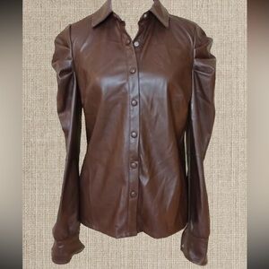 7 For All Mankind Brown Faux Leather Button Up Shirt